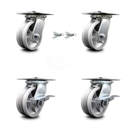 Service Caster 5 Inch V Groove Semi Steel Swivel Caster Swivel Locks 2 Brakes SCC, 2PK SCC-35S520-VGB-BSL-2-SLB-2